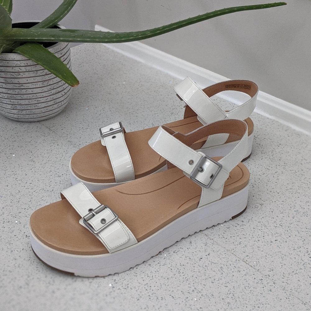 UGG platform sandals, white, size 10